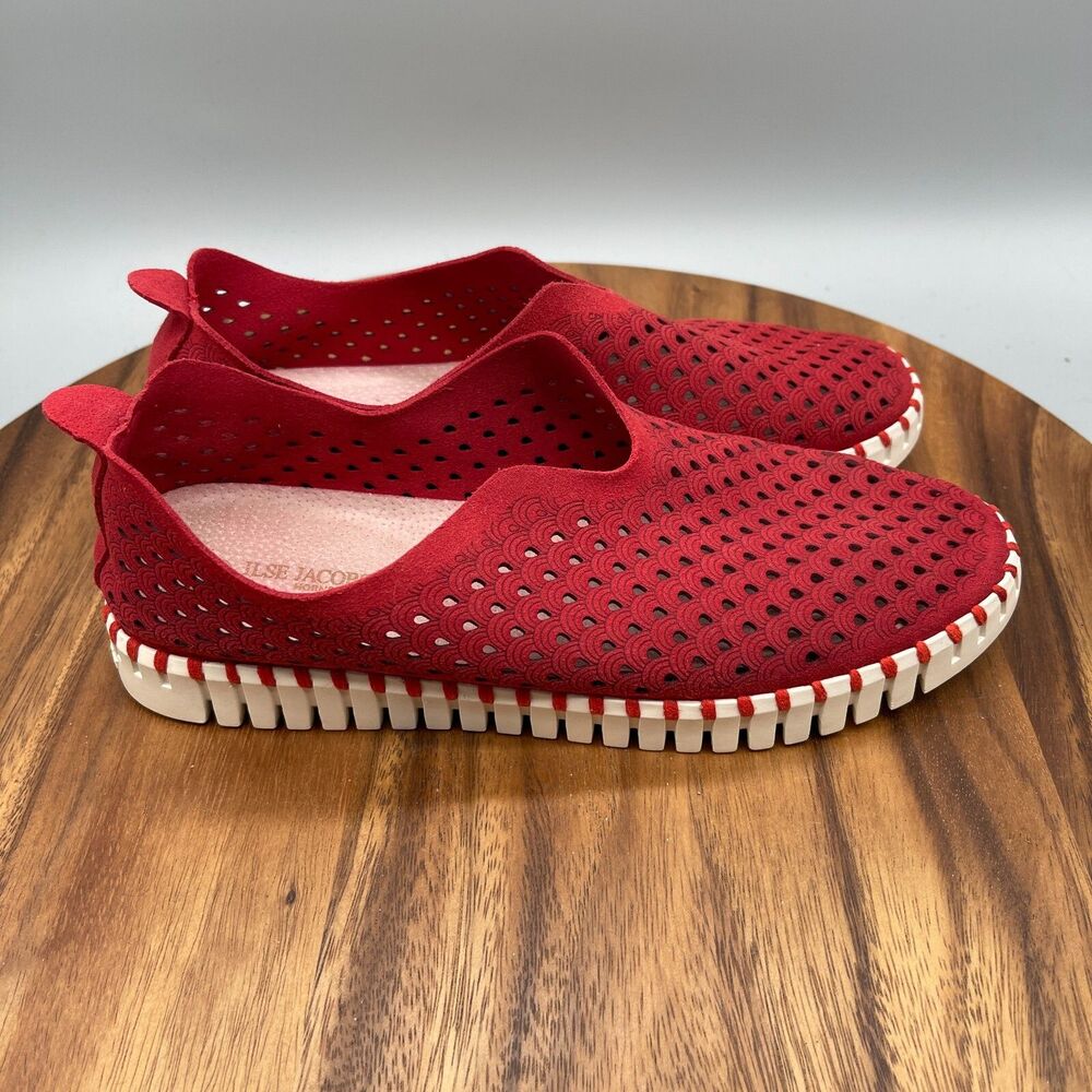 Ilse Jacobsen Tulip 139 Shoes Womens 10 / 40 Red Leather Loafers Slip-On Flats